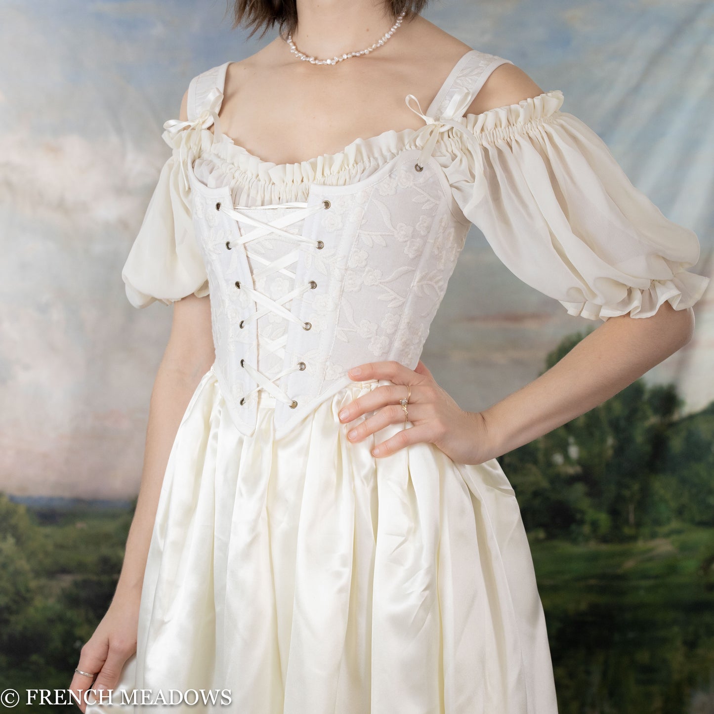 model wearing a romantic renaissance wedding dress