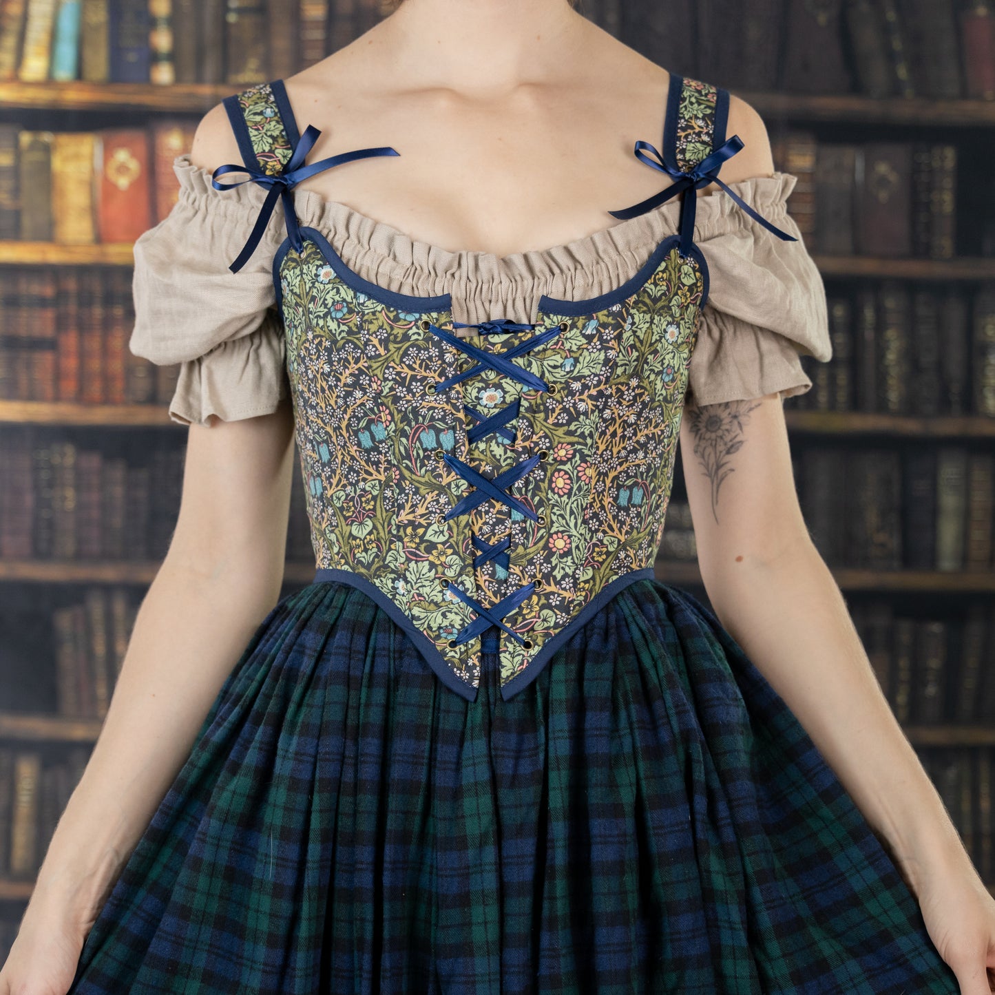 Handmade Blackthorn Blue Floral Corset