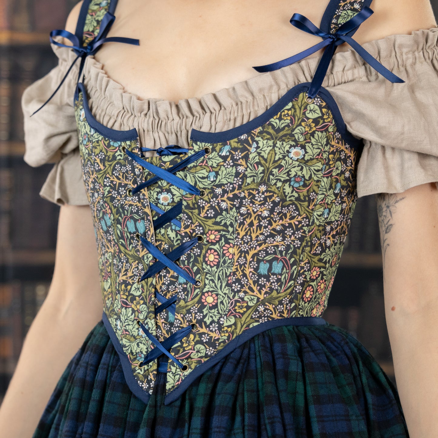 Handmade Blackthorn Blue Floral Corset