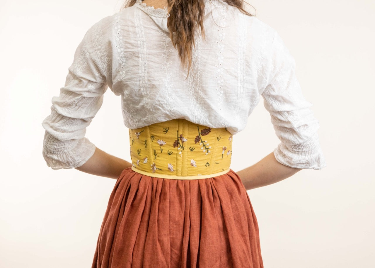 Handmade Mustard Yellow Floral Corset Belt