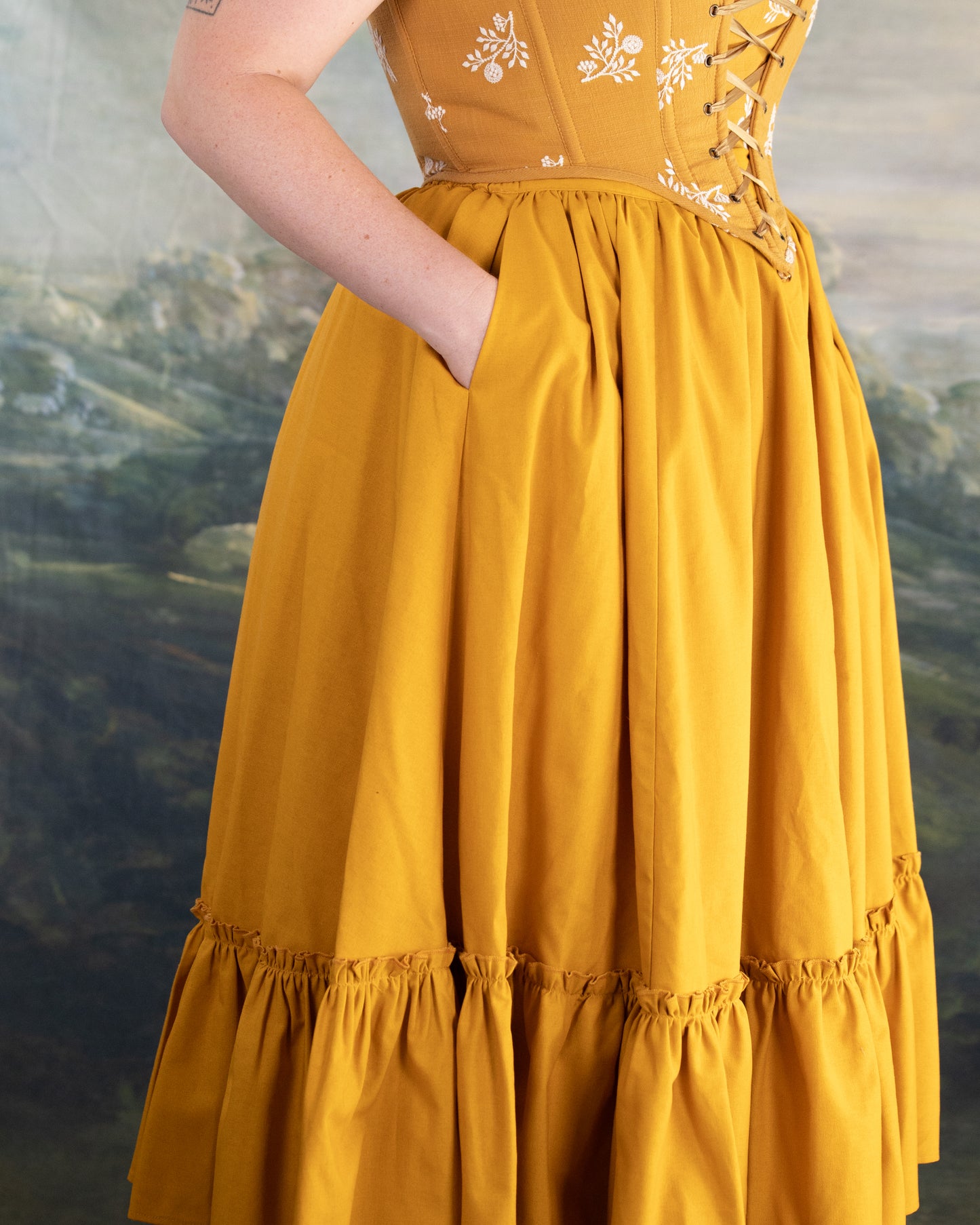 Yellow Linen Ruffle Skirt