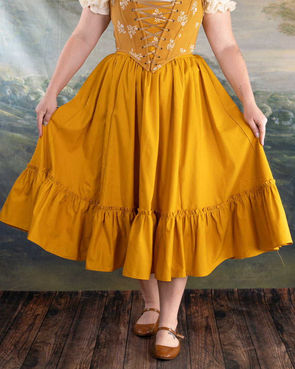 Yellow Linen Ruffle Skirt