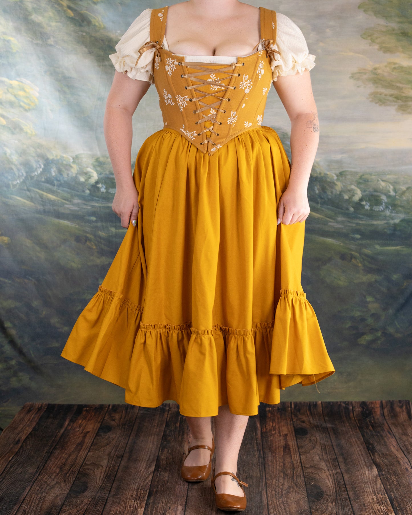 Yellow Linen Ruffle Skirt