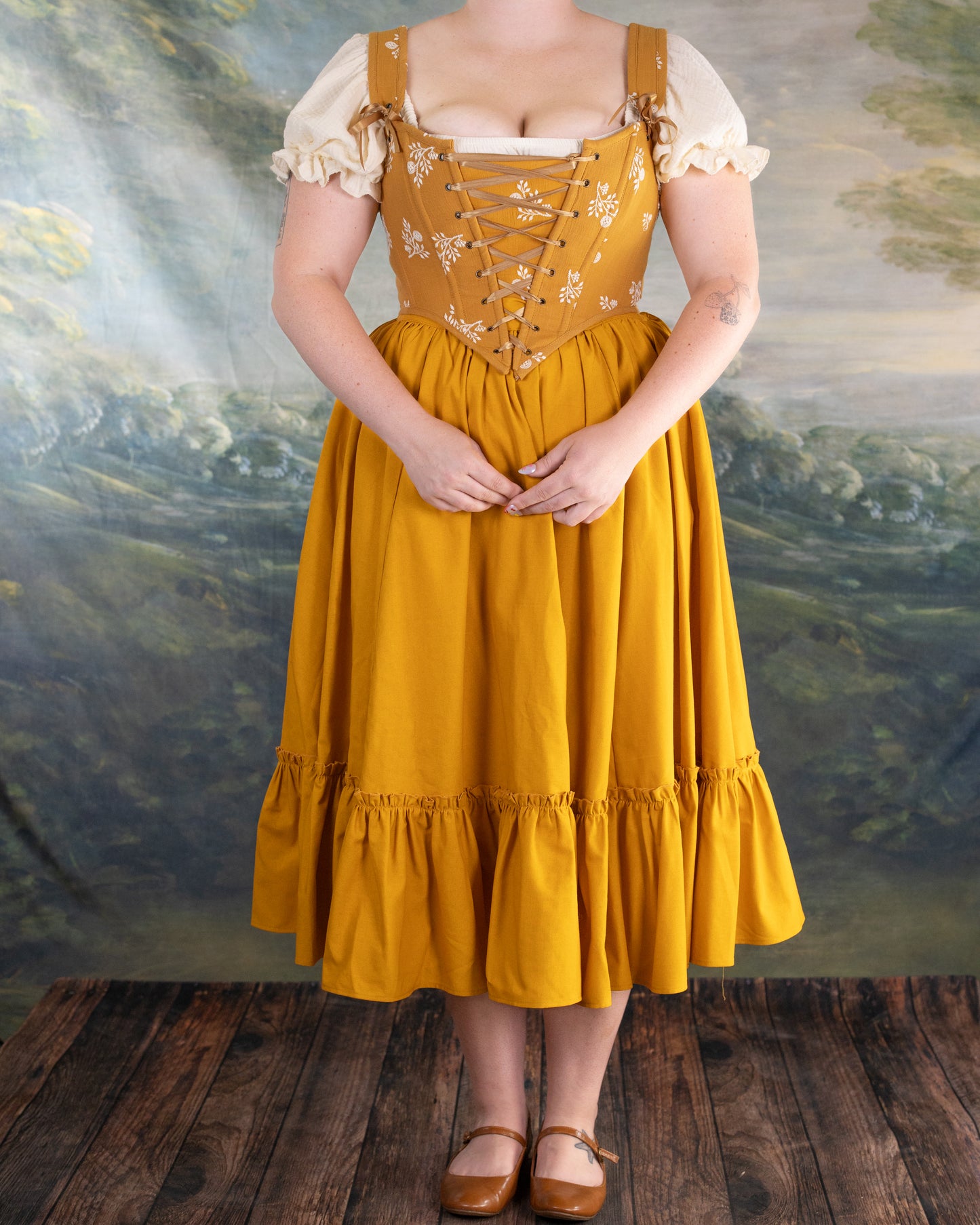Yellow Linen Ruffle Skirt