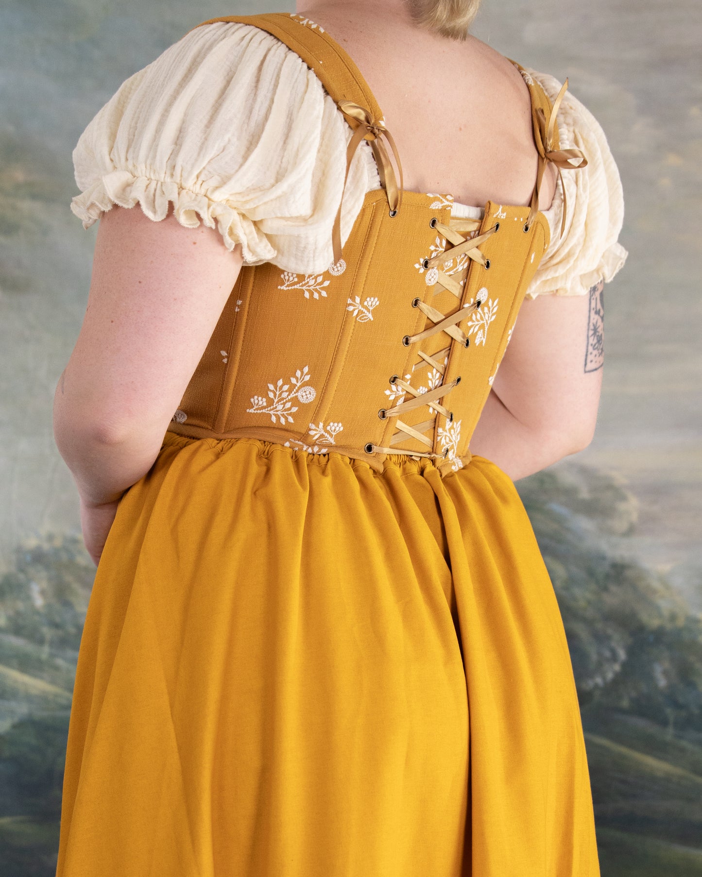 Yellow and White Floral Corset