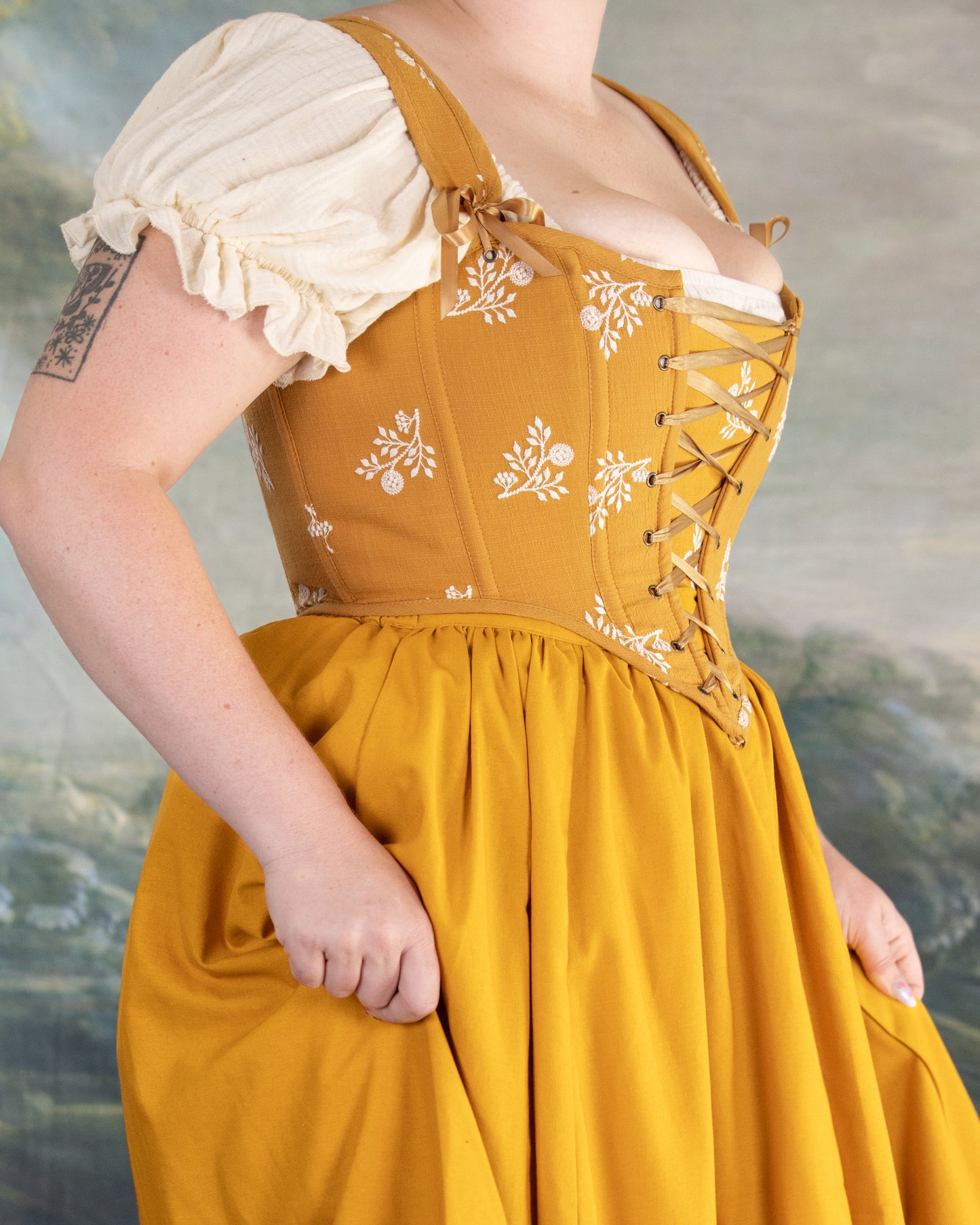 Yellow and White Floral Corset
