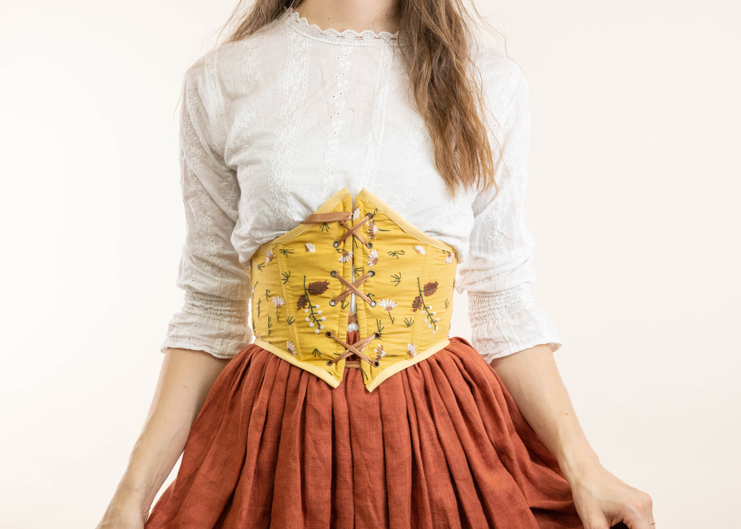 Handmade Mustard Yellow Floral Corset Belt