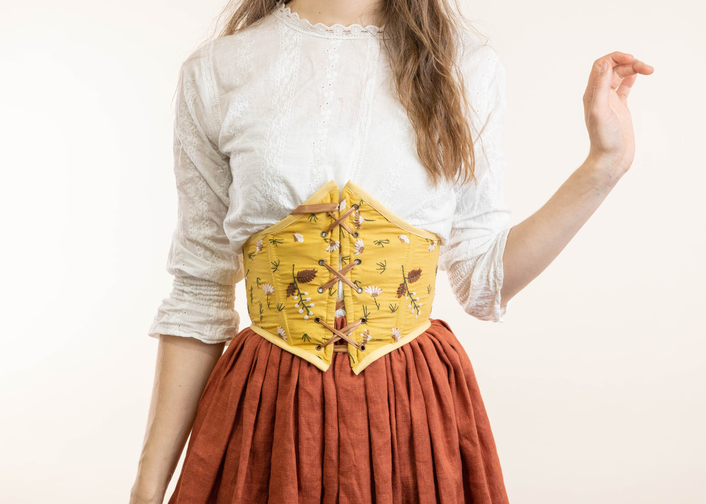 Handmade Mustard Yellow Floral Corset Belt