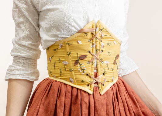 Handmade Mustard Yellow Floral Corset Belt