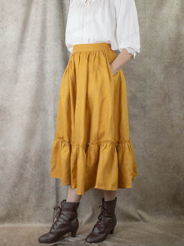 Yellow Linen Ruffle Skirt